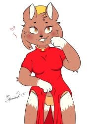 baozi_(diives) fanart female flashing furry panties red_dress smile