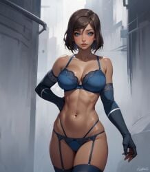 abs ai_generated avatar_legends big_breasts blue_eyes brown_hair dark_skin korra lingerie muscular_female nickelodeon outdoors short_hair the_legend_of_korra toned_female