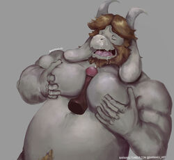 asgore_dreemurr barmaku beard belly big_belly blonde_hair boss caprine closed_eyes cum cum_in_mouth cum_inside cum_on_face facial_hair fellatio gay goat hair male male_only mammal masturbation moobjob muscular nipples oral orgasm overweight pecjob pecs penis sex slightly_chubby undertale video_games yaoi