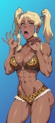 abs ai_generated athletic athletic_female blonde_hair blowjob_face blue_eyes dyed_hair female female_only korra paulinebabe the_legend_of_korra tongue_out