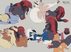 absurd_res anal anal_sex balls bodily_fluids buizel generation_4_pokemon generation_5_pokemon generation_7_pokemon genital_fluids genitals hi_res knot lopunny lucario lycanroc male_only midday_lycanroc midnight_lycanroc nintendo oral penetration pokemon pokemon_(species) precum sex vekrott zoroark