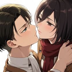 1boy 1girls ai_generated attack_on_titan couple female intimate levi_ackerman male mikasa_ackerman shingeki_no_kyojin