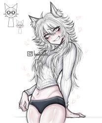 blushing cat cat_ears feline furry furry_ears girl incredibox incredibox_mod panties small_breasts smile sprunki thighs wenda_(sprunki) white_eyes white_fur white_hair