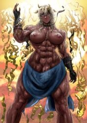 1futa artist_name blue_ogre_(artist) covered_crotch dark-skinned_futanari dark_skin goddess gold karagarth looking_at_viewer muscular muscular_futanari original original_character penis sabas_caelus six_pack solo topless