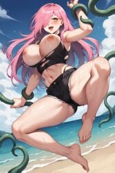 1girls ai_generated areola areolae beach big_breasts blush breasts day exhibitionism latam_virtual_youtuber long_hair neneefthy nipples open_legs outdoors pink_hair public tagme tentacle thighs topless torn_clothes tupadrev4 virtual_youtuber vtuber yellow_eyes