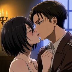 1boy 1girls ai_generated attack_on_titan couple female intimate levi_ackerman male mikasa_ackerman shingeki_no_kyojin