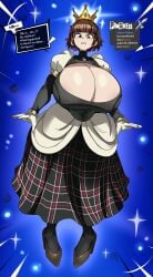 1girls big_breasts breasts busty captain_kirb cleavage dialogue female female_only huge_breasts large_breasts makoto_niijima massive_breasts outfit_swap persona persona_5 png queen solo text