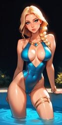 ai_generated big_breasts blonde_hair blue_eyes braid pool swimsuit