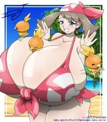 alternate_breast_size big_breasts breasts breasts_bigger_than_head cleavage djthepokemen female female_focus female_only huge_breasts human hyper hyper_breasts light-skinned_female light_skin may_(pokemon) may_(pokemon_rs) nintendo pokemon pokemon_rse solo solo_female