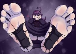 1girls alternate_body_type feet foot_expansion foot_fetish goth goth_girl hex_maniac huge_feet nintendo outgrowing_clothes panties pokemon presenting_feet sleepymei toes torn_clothes upskirt