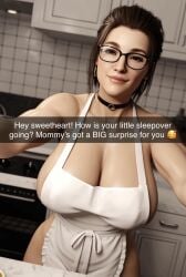 3d 3d_(artwork) ai_generated apron big_ass big_breasts brown_hair busty cassandra(oc) cheating cheating_wife cleavage cuck cucked_by_bully cucked_by_mother cucking_viewer cuckold cuckold_pov glasses housewife kitchen medium_hair milf mommy mother netorare ntr radnsad snapchat solo solo_female solo_focus story text thick_thighs