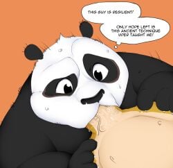 bodily_fluids cheek_bulge dreamworks duo fellatio genitals hi_res hypnokoo kung_fu_panda male male/male master_po_ping oral overweight overweight_male penile penis saliva sex sweat sweatdrop thought_bubble