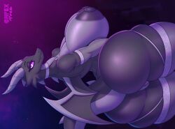 anthro complextree dragon ender_dragon female_only huge_breasts looking_at_viewer nude nude_female purple_background purple_eyes pussy solo tail thick_thighs wings