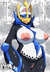 alternate_species anthro areola avian big_breasts bird blush bodily_fluids breasts censored dawn_(pokemon) empoleon female generation_3_pokemon generation_4_pokemon genitals hi_res japanese_text nintendo nipples pokemon pokemon_(species) pussy solo text tonbi