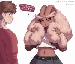 clothed clothing furry gammainks generation_4_pokemon lopunny nintendo open_mouth pokémon_(species) pokemon pokemon_(species) purple_eyes solo topwear