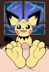 ai_generated footjob happy pawjob pichu pokemon pokemon_(species) pov trainer