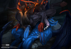 69 balls big_penis blue_skin cum cum_inside demon doom_(dota_2) dota_2 gay glowing_eyes horns monster night_stalker penis tail todex wings x-ray