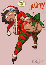 1girls amphibia asian_female ass bent_over big_ass big_breasts breasts brown_hair christmas christmas_outfit dark-skinned_female dark_skin dat_ass dialogue disney disney_channel fat_ass female female_only hat heels huge_ass large_ass milf mrs._boonchuy oum_boonchuy planz34 png ripped_pants santa_hat shoes solo text thai thick_ass thick_thighs wardrobe_malfunction wide_hips