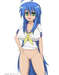 1girls alternate_breast_size beauty_mark big_breasts bottomless censored cleavage female huge_breasts konata_izumi large_breasts lucky_star nipple_outline nude nudity pussy shuffledyandere smile vagina