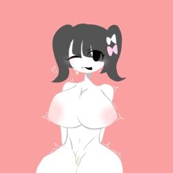 big_ass big_breasts big_gachacreators black_hair cum_in_pussy female_body fpe_oc fundamental_paper_education gacha_oc musashi_ace musashi_fpe naked_female pink_and_white_bows sticking_out_tongue trembling twintails two_bows white_skin