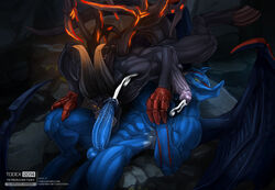 69 balls big_penis blue_skin cum cum_inside demon doom_(dota_2) dota_2 gay glowing_eyes horns monster night_stalker penis tail todex wings x-ray