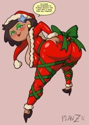 1girls amphibia ass bent_over big_ass big_breasts breasts brown_hair christmas christmas_outfit dark-skinned_female dark_skin dat_ass dialogue fat_ass female female_only hat heels huge_ass large_ass milf mother mrs._boonchuy oum_boonchuy planz34 png santa_hat shoes solo text thick_ass thick_thighs wide_hips