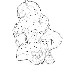 1:1 anthro antlers anus ass claws deer duo facesitting feed female hi_res hooves horn hyena kneeling lying male male/female mammal markings monochrome muzzle_in_anus nude on_back pandottermon rear_view sitting_on_another spots spotted_body tail teeth