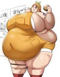 1girls eating fat_fetish holding_burger large_belly large_breasts nami_(one_piece) nikutsuki one_piece ssbbw