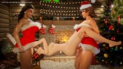 3d christmas futanari hornywitches3d illari_(overwatch) kiriko_(overwatch) overwatch spitroast threesome tracer