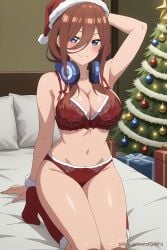 ai_generated breasts christmas cleavage female girl lingerie miku miku_nakano pinku pinku.ai pinkuai quintessential quintuplets wallpaper