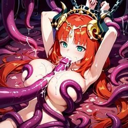 ai_generated boobjob cum cum_on_breasts fellatio genshin_impact green_eyes nilou_(genshin_impact) paizuri red_hair tentacle titjob