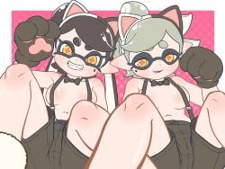 2girls artist_request callie_(splatoon) female inkling inkling_girl marie_(splatoon) skimpy_clothes splatoon splatoon_(series) squid_sisters squid_sisters_(splatoon) tagme tentacle_hair tits_out