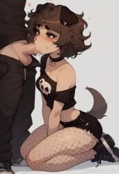 ai_generated brown_eyes brown_hair brown_tail cum_in_mouth dog_ears dog_girl dog_tail goth_girl mimi_(typh) sucking_penis typh