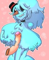 big_breasts big_dick big_nipples big_penis biting_lip blue_body blue_nipples boobjob breast_grab breasts breasts_out caritxxx cartoon choker female melting nipples no_background oc original_character self_upload snow snowwoman