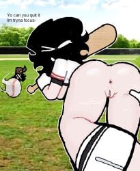 1girls 2025 arcaned_roses ass ass_focus ass_grab baseball baseball_bat baseball_field bottomless bottomless_female exhibitionism exhibitionist exposed exposed_anus exposed_ass exposed_pussy female female_focus humiliation mystery_(roses_arcaned) no_panties no_pants packy_pandora_(roses_arcaned) public public_exposure public_humiliation public_indecency pussy pussy_exposed pussy_out roses_arcaned touching_ass wants_to_stop,