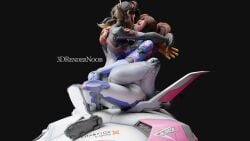 2girls 3d_(artwork) 3drendernoob black_hair brown_hair d.va kissing lesbian_kiss marvel_rivals overwatch_2 peni_parker plugsuit ponytail twintails video_game_character video_games yuri