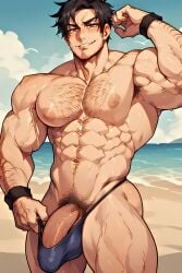 abs ai_generated balls bara baraboys beowulf_(skullgirls) biceps big_balls big_penis bulge daddy dilf male male_nipples male_only manly mature_male muscular_male nipples pecs penis penis_outline skullgirls underwear