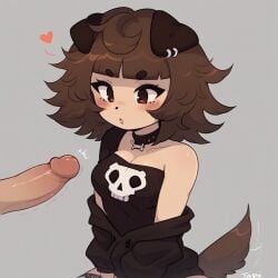 ai_generated brown_eyes brown_hair brown_tail dog_ears dog_girl dog_tail goth_girl mimi_(typh) staring_at_penis typh