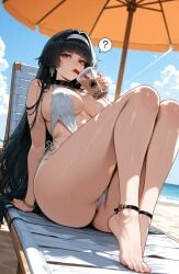 1girls ? ai_generated anklet ass astra_yao bangs bare_legs bare_shoulders barefoot beach beach_chair beach_umbrella bikini black_hair blue_sky blunt_bangs blush bracelet breasts bubble_tea choker cleavage clothing cloud cup curvaceous curvaceous_female curvaceous_figure curvy curvy_figure day disposable_cup drinking drinking_glass drinking_straw drinking_straw_in_mouth earrings feet female female_focus female_only hair_intakes hairband holding holding_cup inviting inviting_to_sex jewelry knees_up large_breasts legs long_hair looking_at_viewer mihoyo miyuai mole mole_under_eye nail_polish ocean official_alternate_costume one-piece_swimsuit outdoors partially_visible_vulva presenting presenting_ass presenting_breasts presenting_hindquarters presenting_pussy presenting_self red_eyes sand seductive seductive_look seductive_smile sitting sky slingshot_swimsuit soles solo spoken_question_mark swimsuit thighs toenails toes umbrella uncensored very_long_hair voluptuous voluptuous_female water wet white_bikini white_hairband white_one-piece_swimsuit white_swimsuit zenless_zone_zero