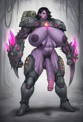 ai_assisted ai_generated body_horror corruption eldritch_abomination greyscaler huge_breasts huge_weapon lust_eater massive_balls massive_penis monster_cock monster_girl multi_breast power_armor tentacle weapon world_of_lust:_the_spire
