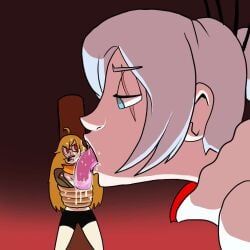 2d 2d_(artwork) 2d_artwork blonde_hair blue_eyes digital_drawing_(artwork) digital_media_(artwork) duo duo_female duo_focus female female_only female_victim forced_yuri giantess licking licking_face long_hair looking_down red_eyes rope rope_bondage rwby saliva saliva_trail scar_across_eye scar_on_face shippart shorts shrunken shrunken_female size_difference tied_to_pole tied_up victim victim_female weiss_schnee white_hair yang_xiao_long yuri