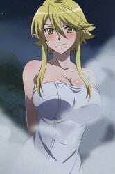 1girl 1girls akame_ga_kill akame_ga_kill! bare_shoulders big_boobs big_breasts big_tits blonde blonde-haired_female blonde_female blonde_hair blondie blush blushed_face blushing blushing_female boobs boobs_focus breasts breasts_focus curvy curvy_female curvy_figure cute cute_face female female_focus female_only hot_spring large_boobs large_breasts large_tits leone_(akame_ga_kill!) sexy sexy_female sexy_pose short_hair shoulders smile smiley_face smiling smiling_female strong_female strong_woman tall_female thick tits tomboy towel towel_only towel_over_breasts