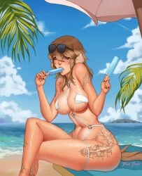 au_ra bikini female female final_fantasy_xiv pink_sushi swimsuit