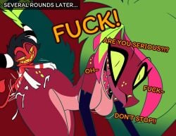2025 anthro anthro_penetrated bodily_fluids breasts cum cum_inside demon demon_humanoid dialogue dinosaur duo english_text female female_penetrated genital_fluids green_hair hair hazbin_hotel horn humanoid humanoid_on_anthro humanoid_penetrating humanoid_penetrating_anthro imp impstripe male male/female male_penetrating male_penetrating_female missi_zilla multicolored_hair nude open_mouth open_smile penetration pink_hair prehistoric_species profanity purple_body red_body reptile scalie sex smile teeth text two_tone_hair zeezi