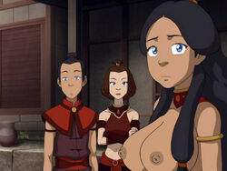 accurate_art_style avatar_the_last_airbender big_breasts brother_and_sister clothed_female_nude_female clothed_male_nude_female clothing dark-skinned_female dark-skinned_male dark_skin edit katara large_breasts nipples poivoit screenshot screenshot_edit siblings sokka topless