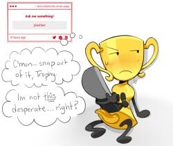 adamation_inc. adamationz animationepic blush blush_lines blushing denial ii inanimate_insanity knife_(ii) lemonbastards no_balls object_show object_show_community object_shows osc penis plushie plushophilia request strawpage_request sweat sweatdrop sweating sweaty tentacle tentacle_dick tentacle_penis text thought_bubble trophy_(ii)