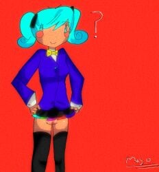 aaaa covering_breasts flavor_foley genitals hatsune_miku hatsune_miku_(static) lifting_skirt long_socks medium_skirt mv_character static static_(flavor_foley)