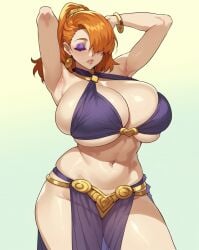 , belly_dancer big_breasts, cleavage red_hair roman_torchwick