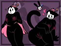 black_body blush blush cat_humanoid disney female female_focus female_only half_naked hand_on_butt hat heart heart lifting_skirt looking_at_viewer nosebleed ortensia oswald_(character) oswald_the_lucky_rabbit pink_hat pink_skirt self_upload showing_ass showing_off simple_background smiling smiling_at_viewer sohornyraccoon sweat sweatdrop tagme teeth watermark