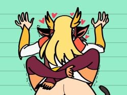 2girls against_wall ass blonde_hair cat_ears cat_tail catgirl catra gay implied_futanari lesbian_sex nuestack she-ra she-ra_and_the_princesses_of_power trembling yuri yuri